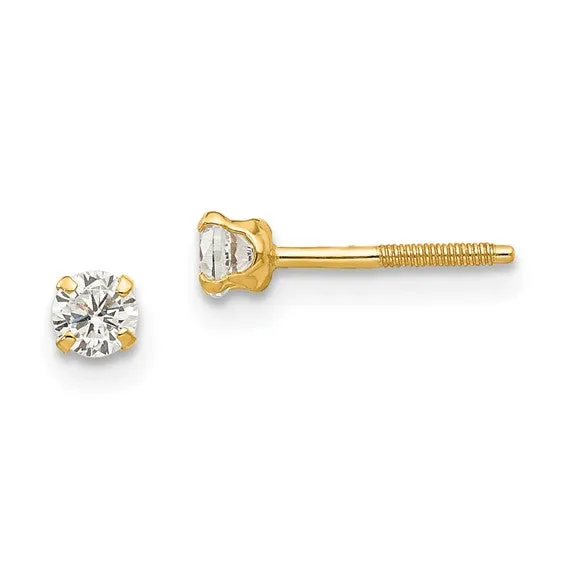 14k Yellow Gold 3mm Round Genuine Birthstone Screwback Earrings