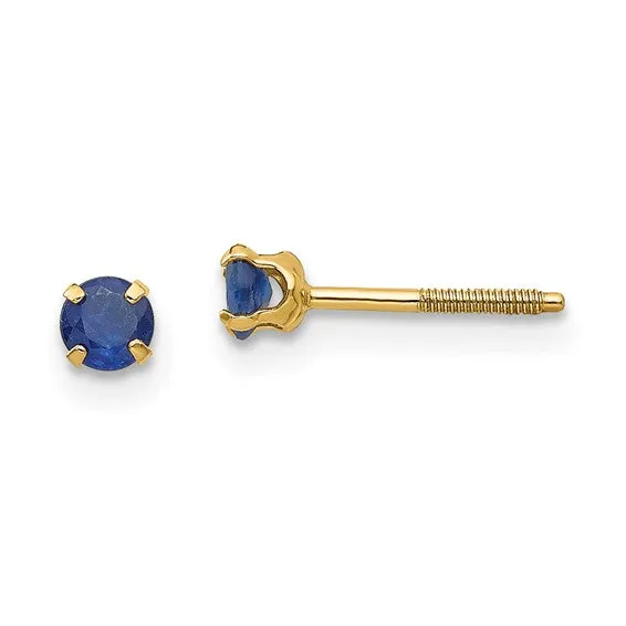 14k Yellow Gold 3mm Round Genuine Birthstone Screwback Earrings