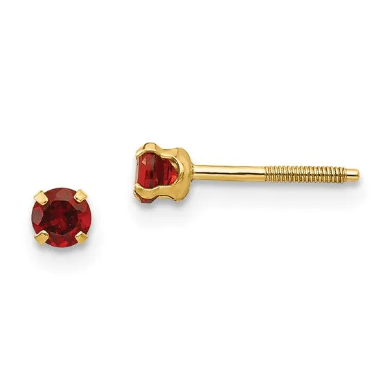 14k Yellow Gold 3mm Round Genuine Birthstone Screwback Earrings