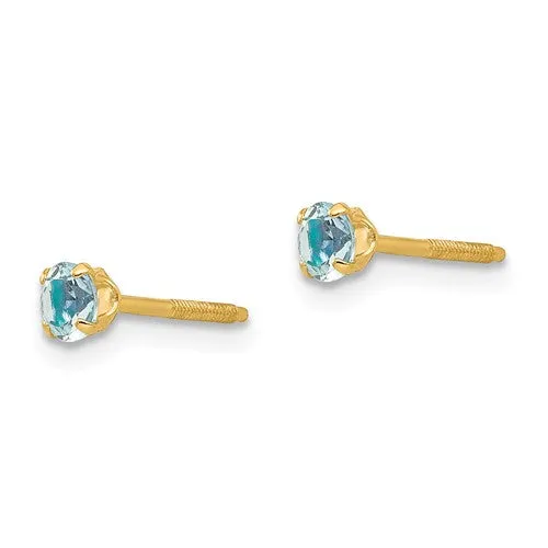 14k Yellow Gold 3mm Round Genuine Birthstone Screwback Earrings