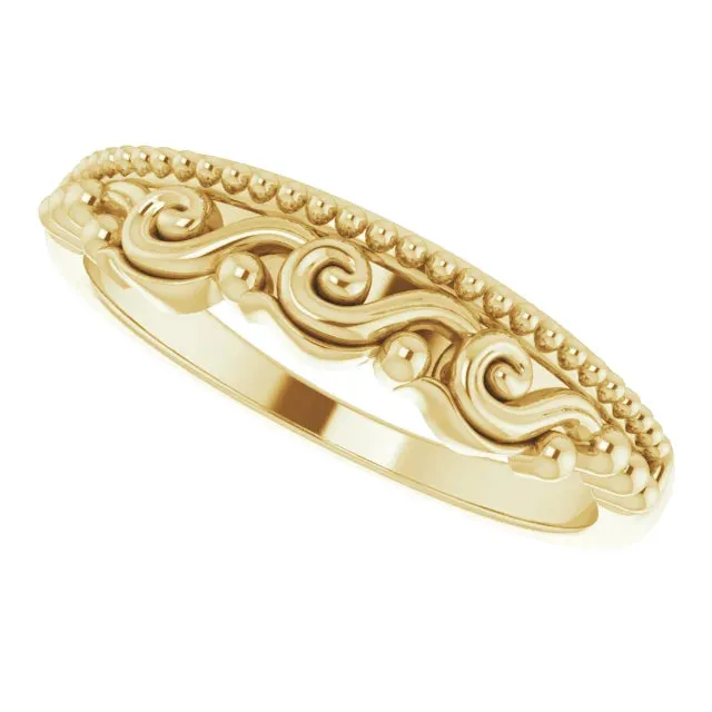 14K Yellow Gold Stackable Scroll Ring