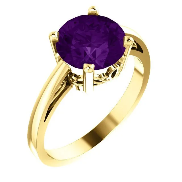 14KT GOLD 1.75 CT ROUND AMETHYST RING