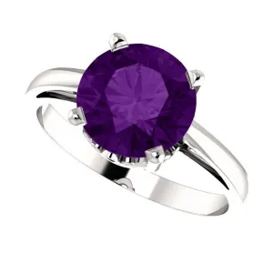 14KT GOLD 1.75 CT ROUND AMETHYST RING