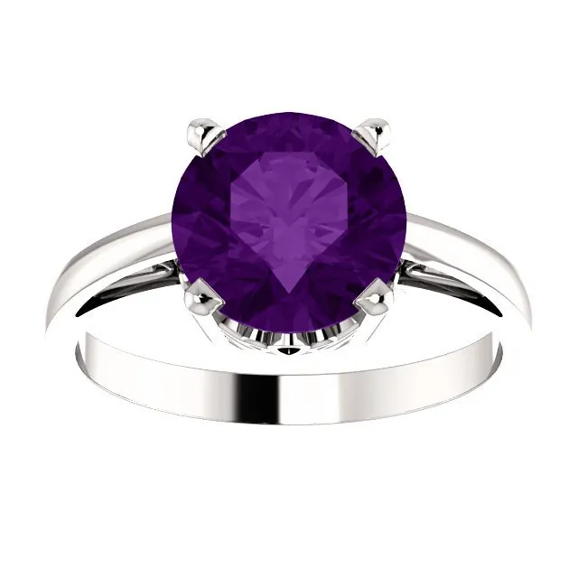 14KT GOLD 1.75 CT ROUND AMETHYST RING