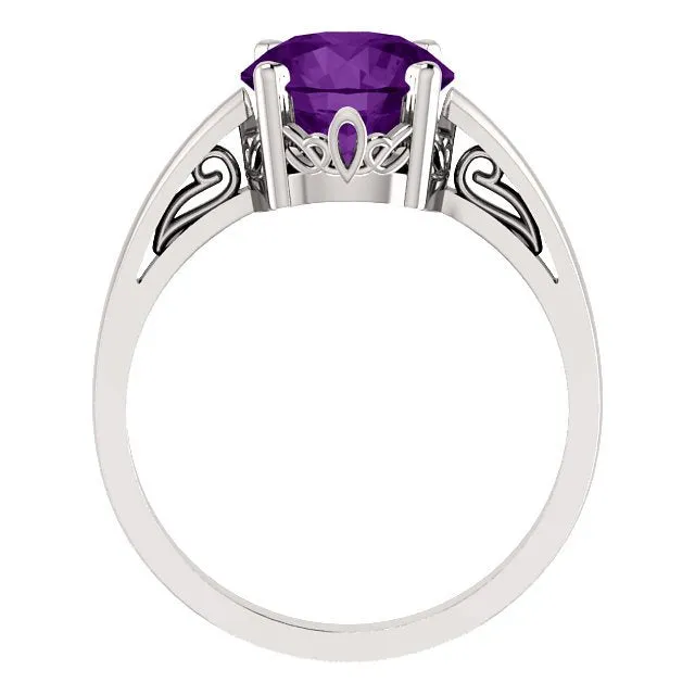 14KT GOLD 1.75 CT ROUND AMETHYST RING