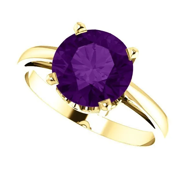 14KT GOLD 1.75 CT ROUND AMETHYST RING