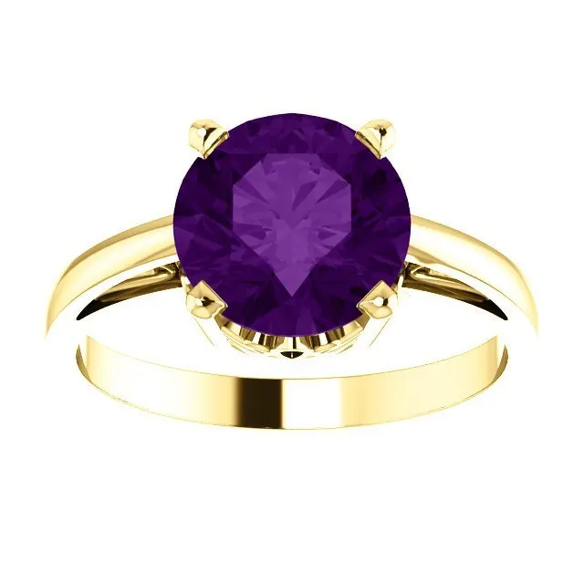 14KT GOLD 1.75 CT ROUND AMETHYST RING