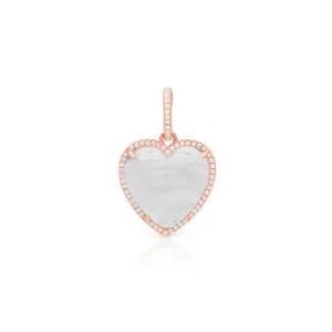 14KT Rose Gold Moonstone Diamond Heart Charm Pendant with Diamond Clip on Bail