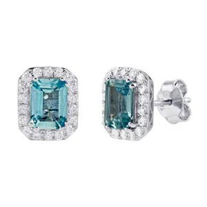 18ct White Gold 1.66ct Aquamarine and 0.38ct Diamond Halo Earrings