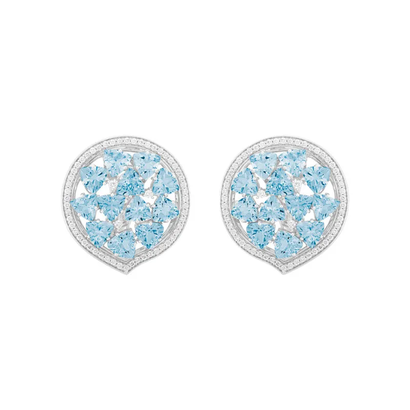 18k Mirage White Gold Earring With 0.76 Cts Vs-Gh Diamonds  And Aquamarine