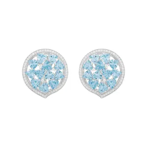 18k Mirage White Gold Earring With 0.76 Cts Vs-Gh Diamonds  And Aquamarine