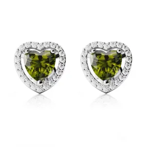 18k White Gold Plated 1 Ct Created Halo Heart Peridot Stud Earrings