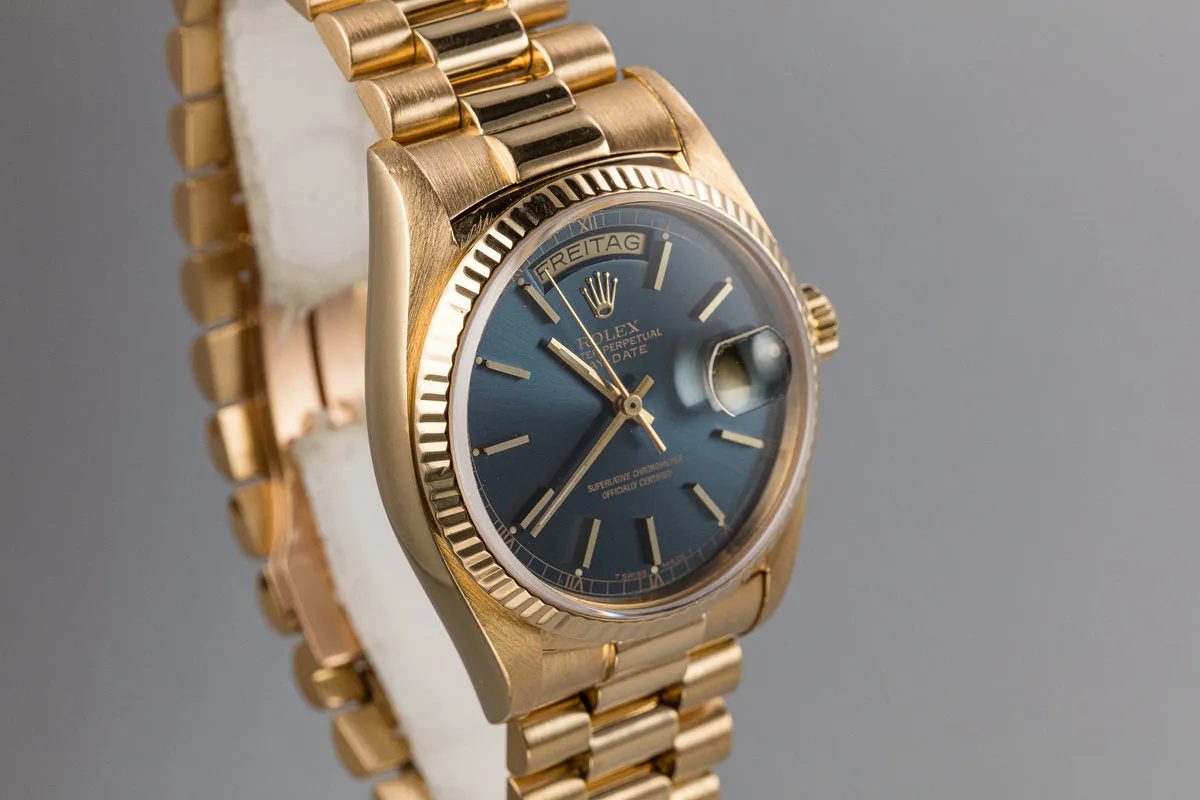 1979 Rolex 18K YG Day-Date 18038 Blue Dial with Box and Papers