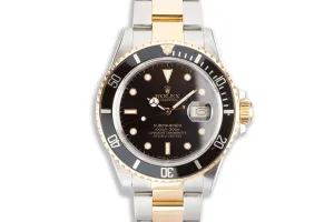 1987 Rolex 18k & Stainless Submariner 16613 Black Dial with Box & Service Papers