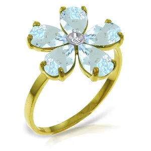 2.22 Carat 14K Solid Yellow Gold Love Evolved Aquamarine Diamond Ring