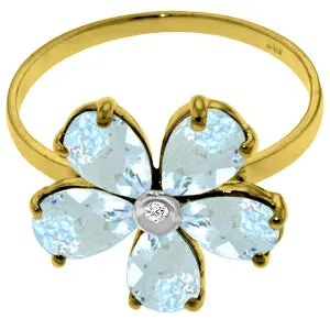 2.22 Carat 14K Solid Yellow Gold Love Evolved Aquamarine Diamond Ring