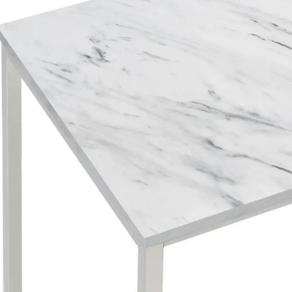 24 Inch End Table, Faux Marble Rectangular Top, Cantilever Steel Base  By Casagear Home