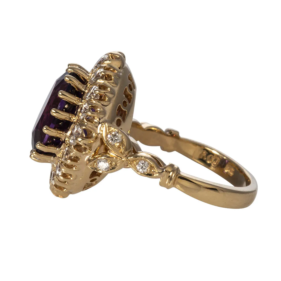 4.14ct Amethyst & Diamond Cluster 14K Yellow Gold Ring