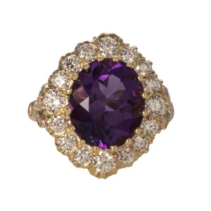 4.14ct Amethyst & Diamond Cluster 14K Yellow Gold Ring