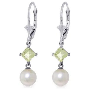 5 Carat 14K Solid White Gold Ayia Natural Waters Aquamarine Pearl Earrings