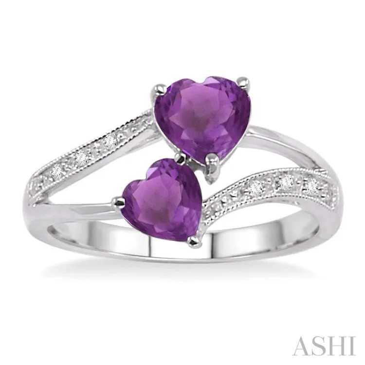 5&6  MM Heart Shape Amethyst and 1/50 Ctw Single Cut Diamond Ring in Sterling Silver