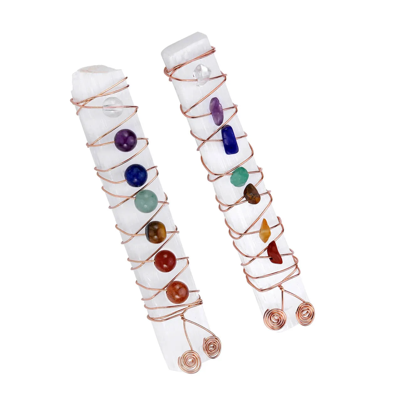 7 Chakra Reiki Crystal Wraped Raw Selenite Stick | Jovivi