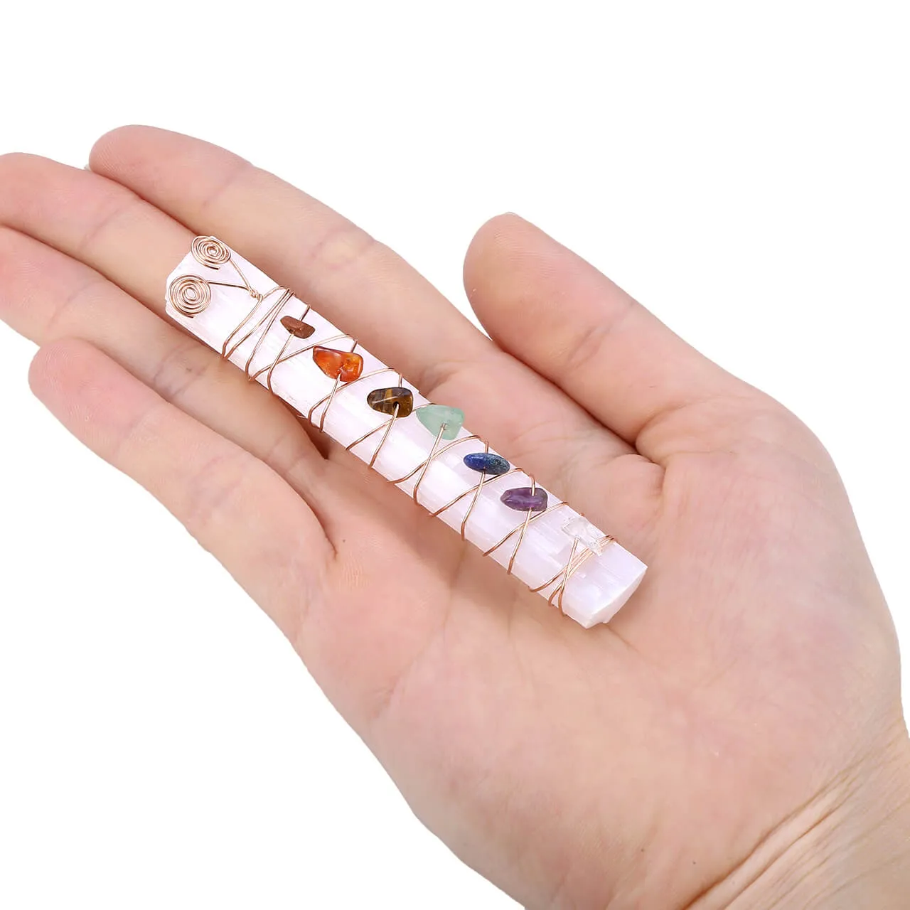 7 Chakra Reiki Crystal Wraped Raw Selenite Stick | Jovivi