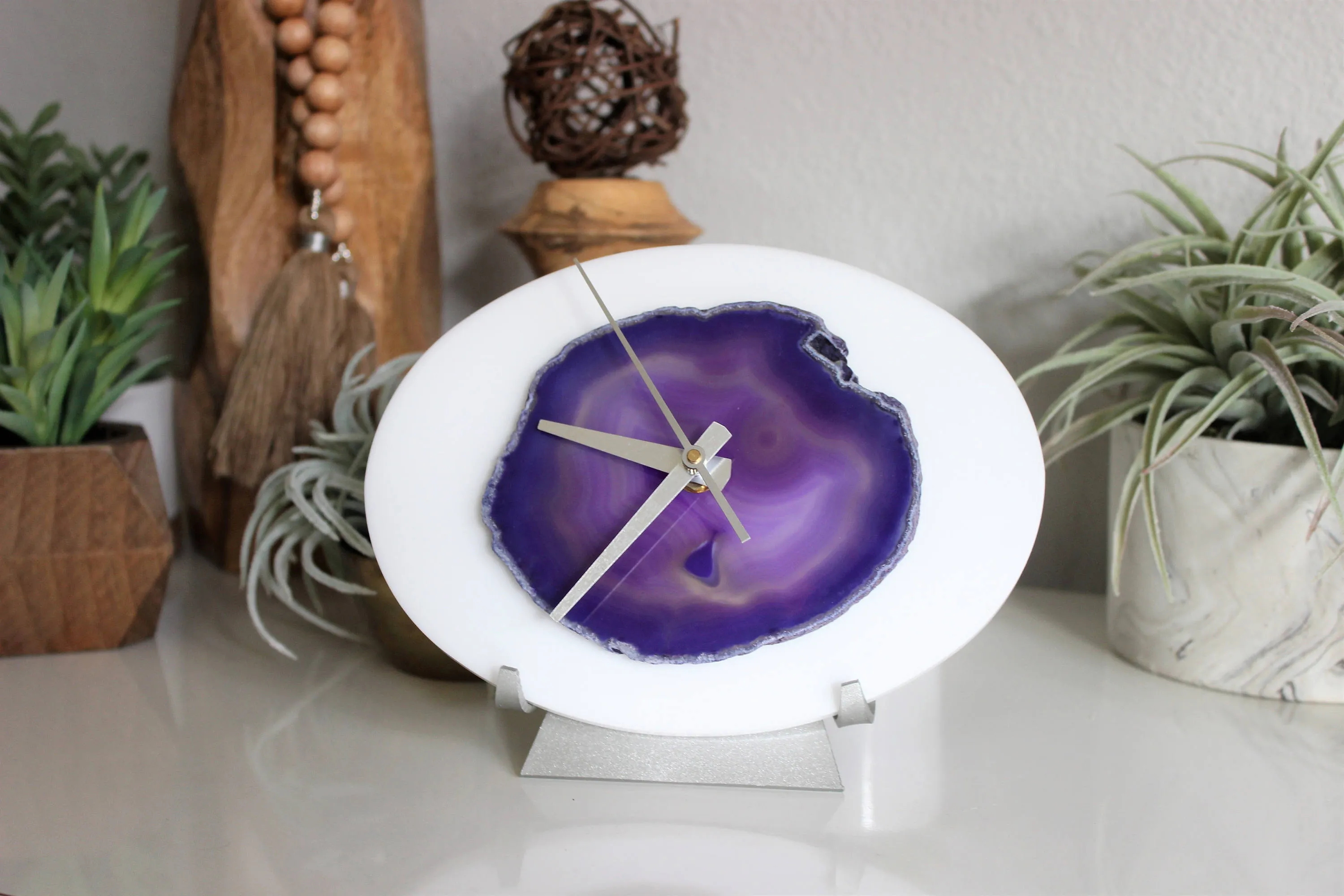 7" Purple Agate Acrylic Desk Clock