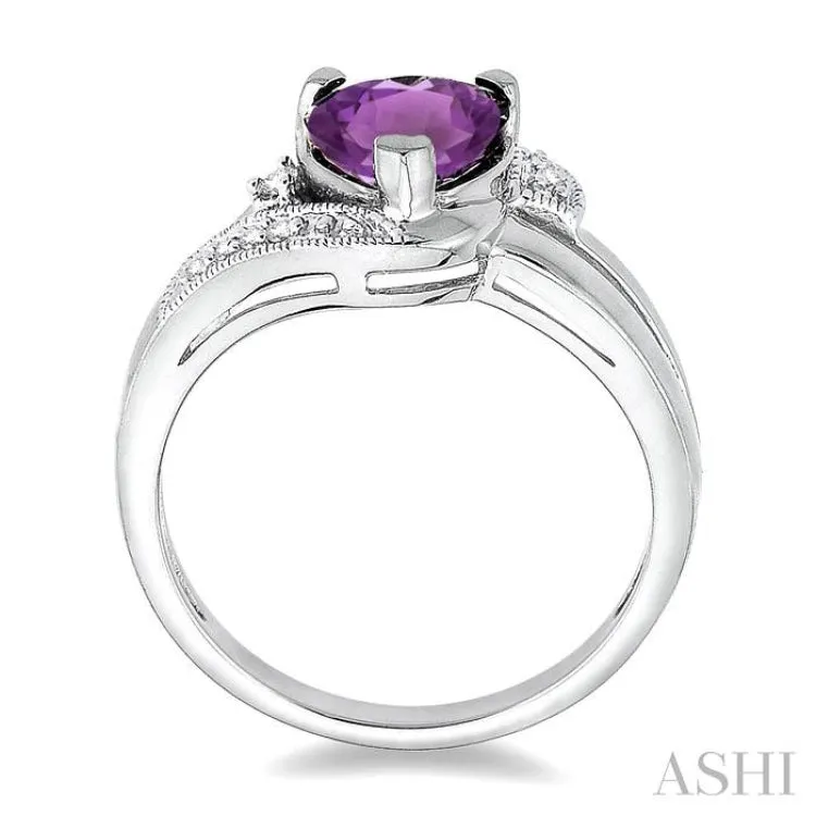 7x7MM Heart Shape Amethyst and 1/20 Ctw Single Cut Diamond Ring in Sterling Silver