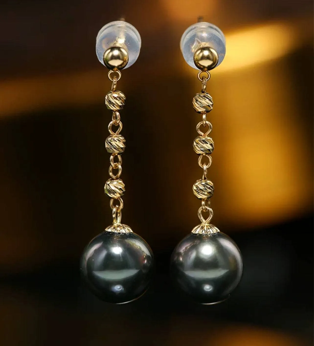 8-9mm Tahitian Pearl & Beaded Long Drop Earrings