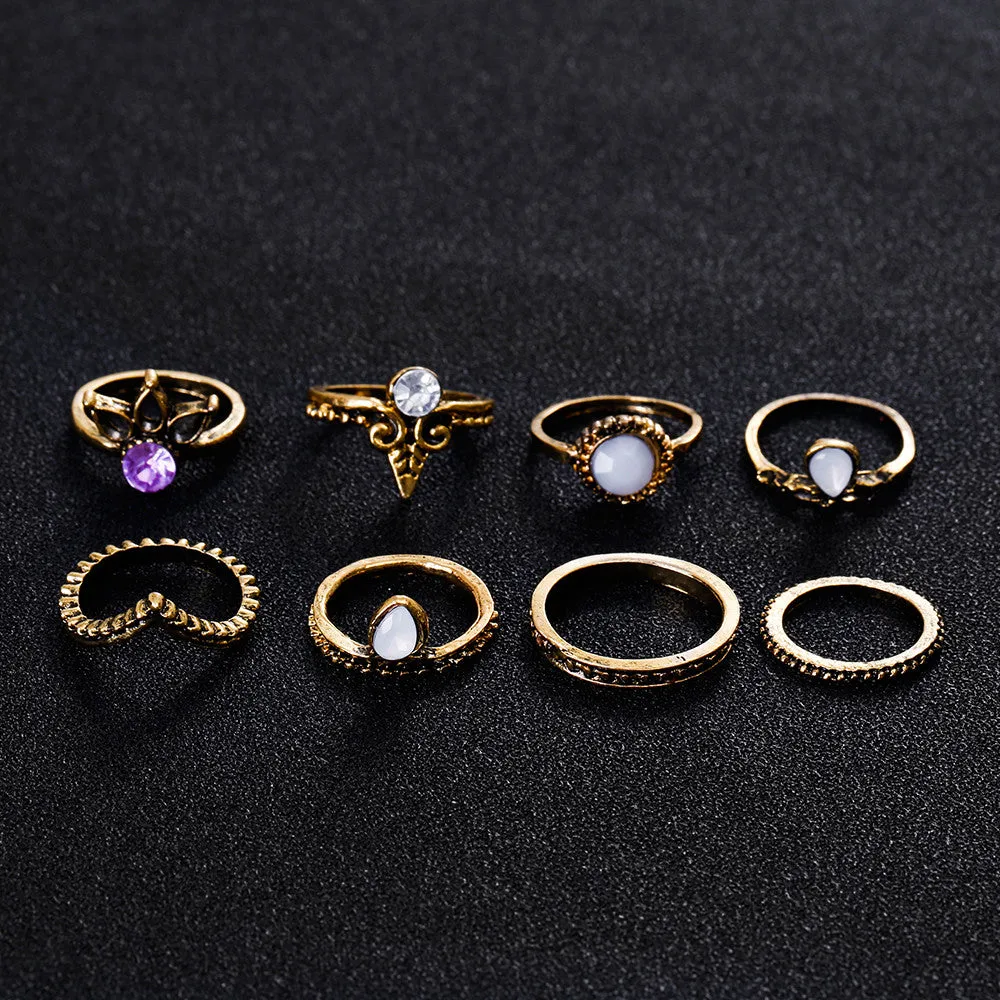 8pcs/Set Bohemian Lucky Stackable Midi Rings Set Rings for Women