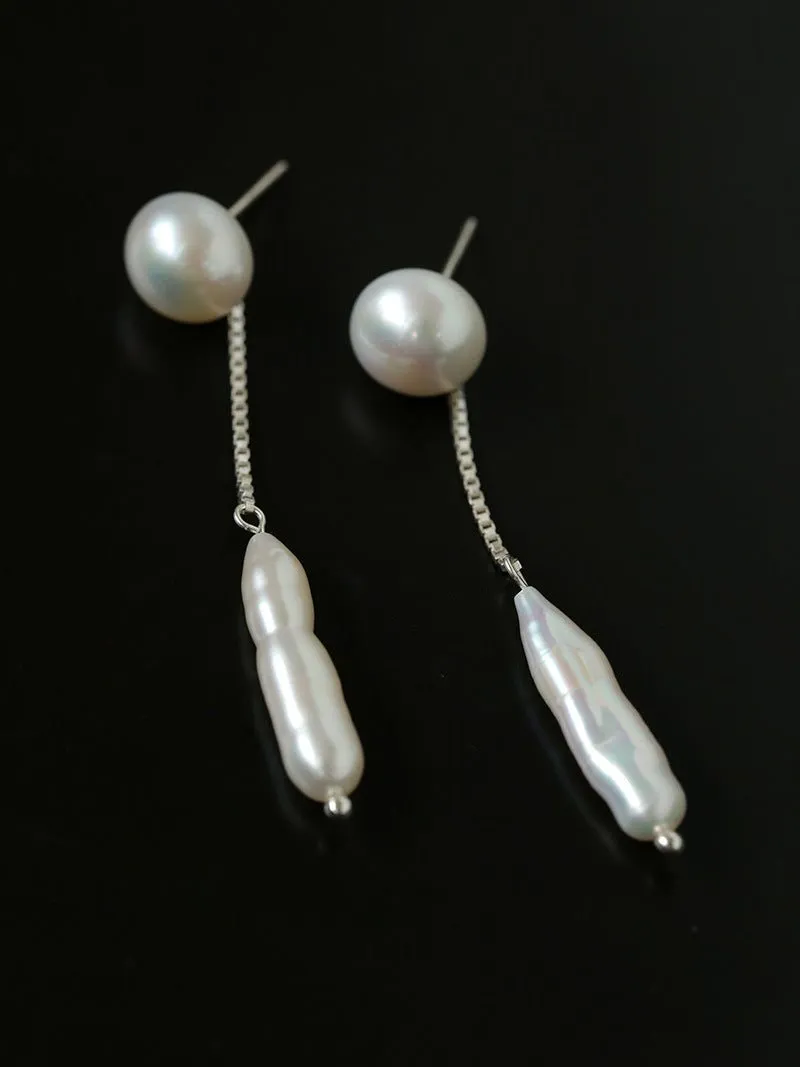 925 Silver Toothpick Dangle Pearl Earrings