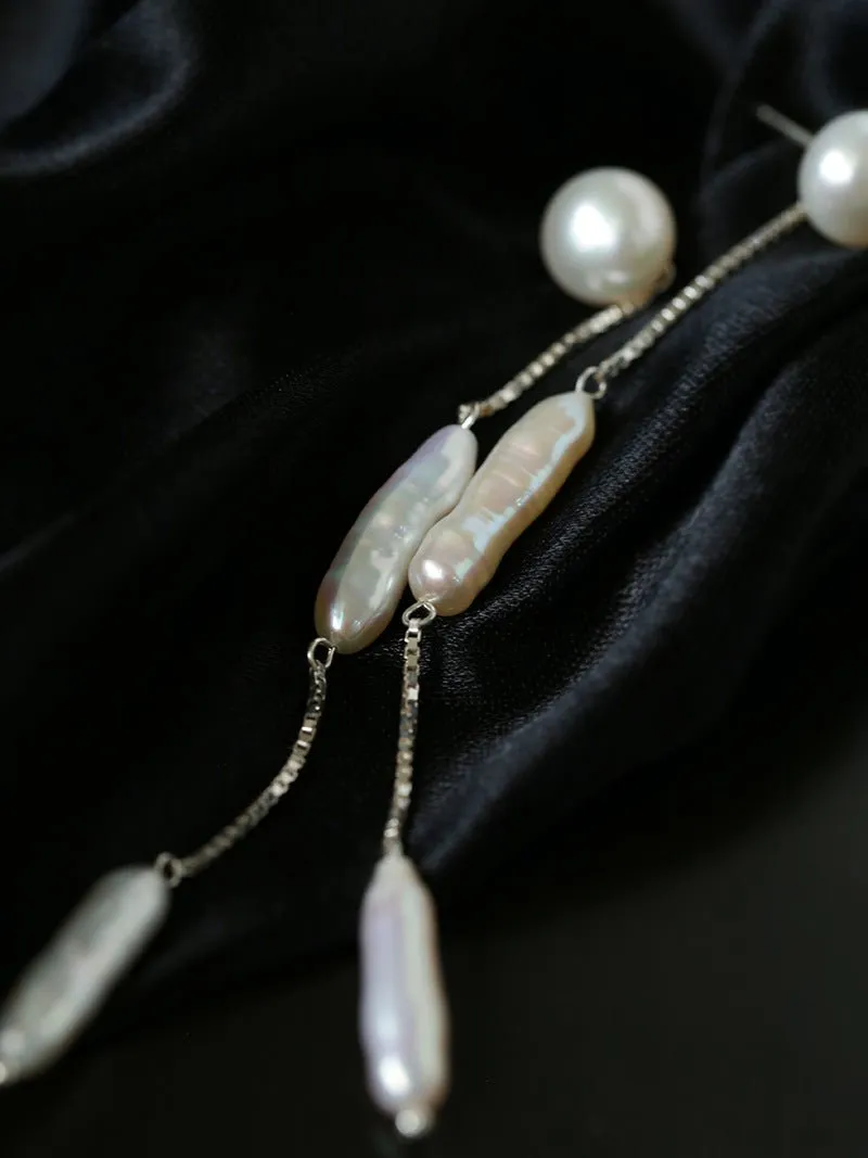 925 Silver Toothpick Dangle Pearl Earrings