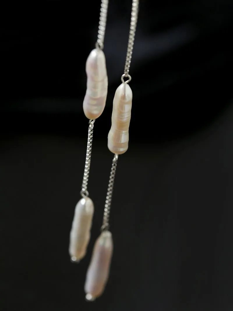 925 Silver Toothpick Dangle Pearl Earrings