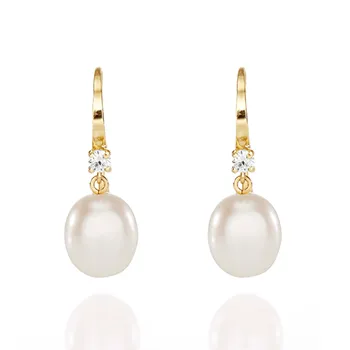 9CT CULTURED FRESHWATER PEARL & CZ EARRINGS