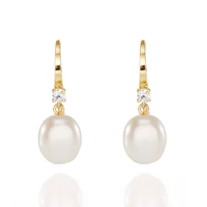 9CT CULTURED FRESHWATER PEARL & CZ EARRINGS