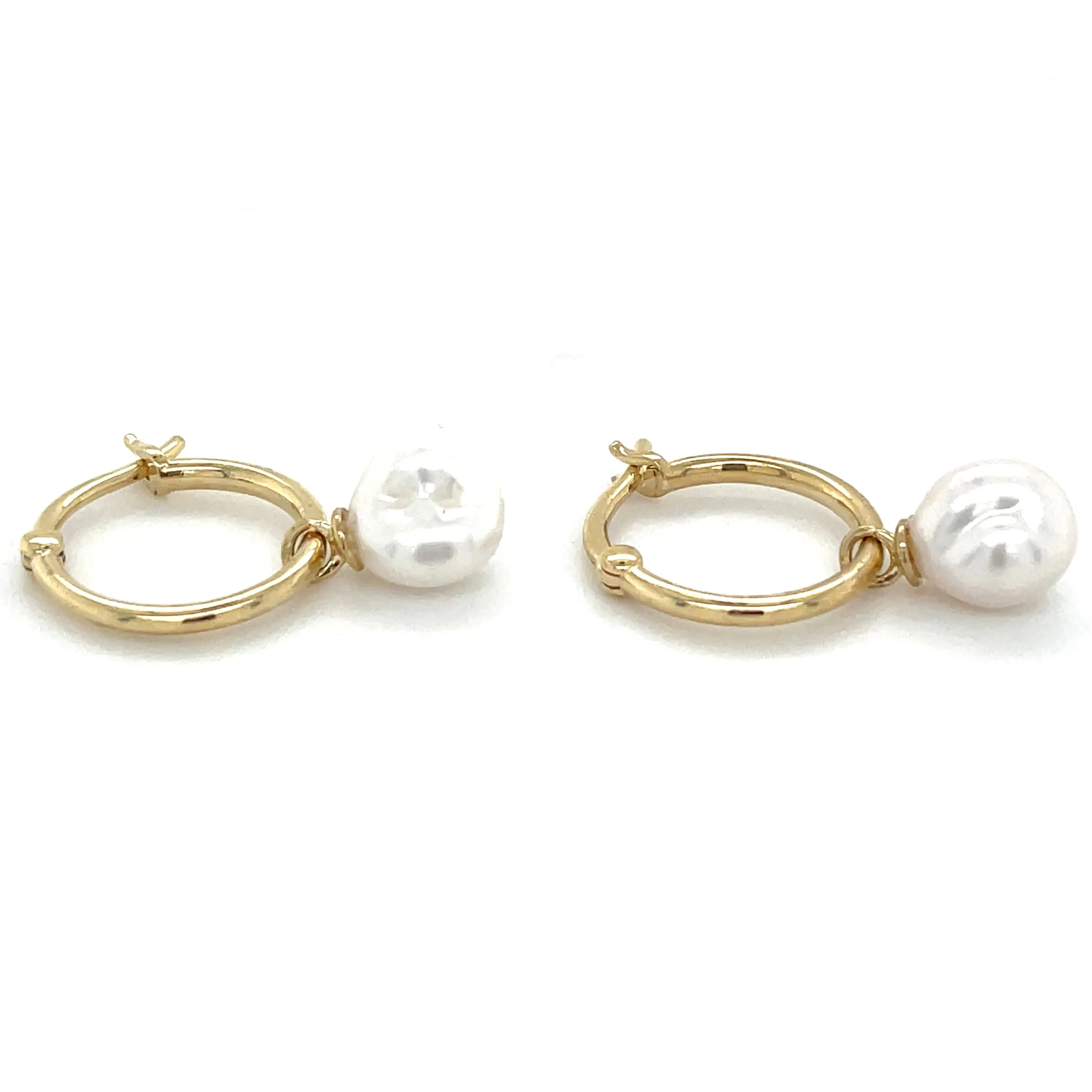 9ct Yellow Gold Hoops With Baroque Pearl Drop