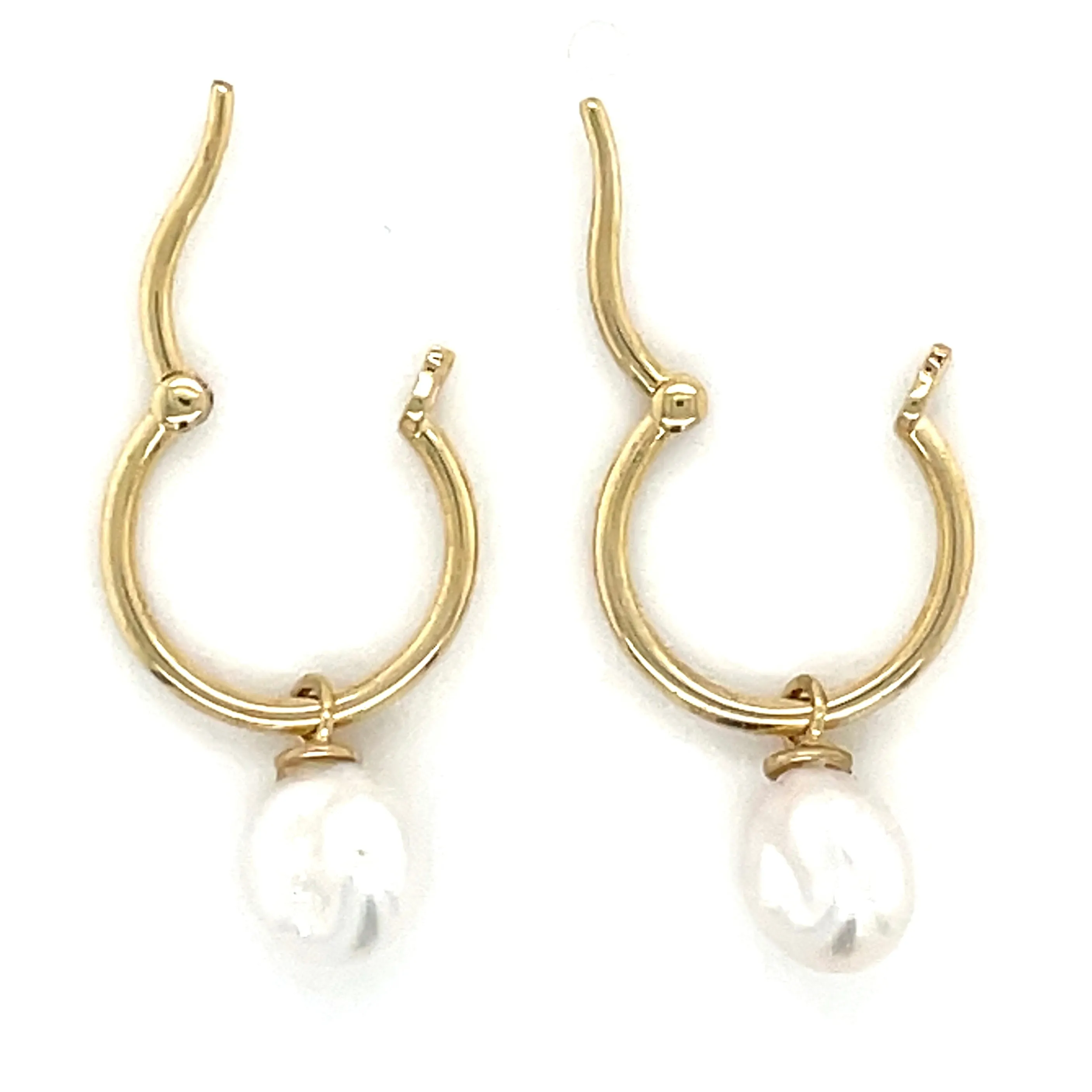 9ct Yellow Gold Hoops With Baroque Pearl Drop