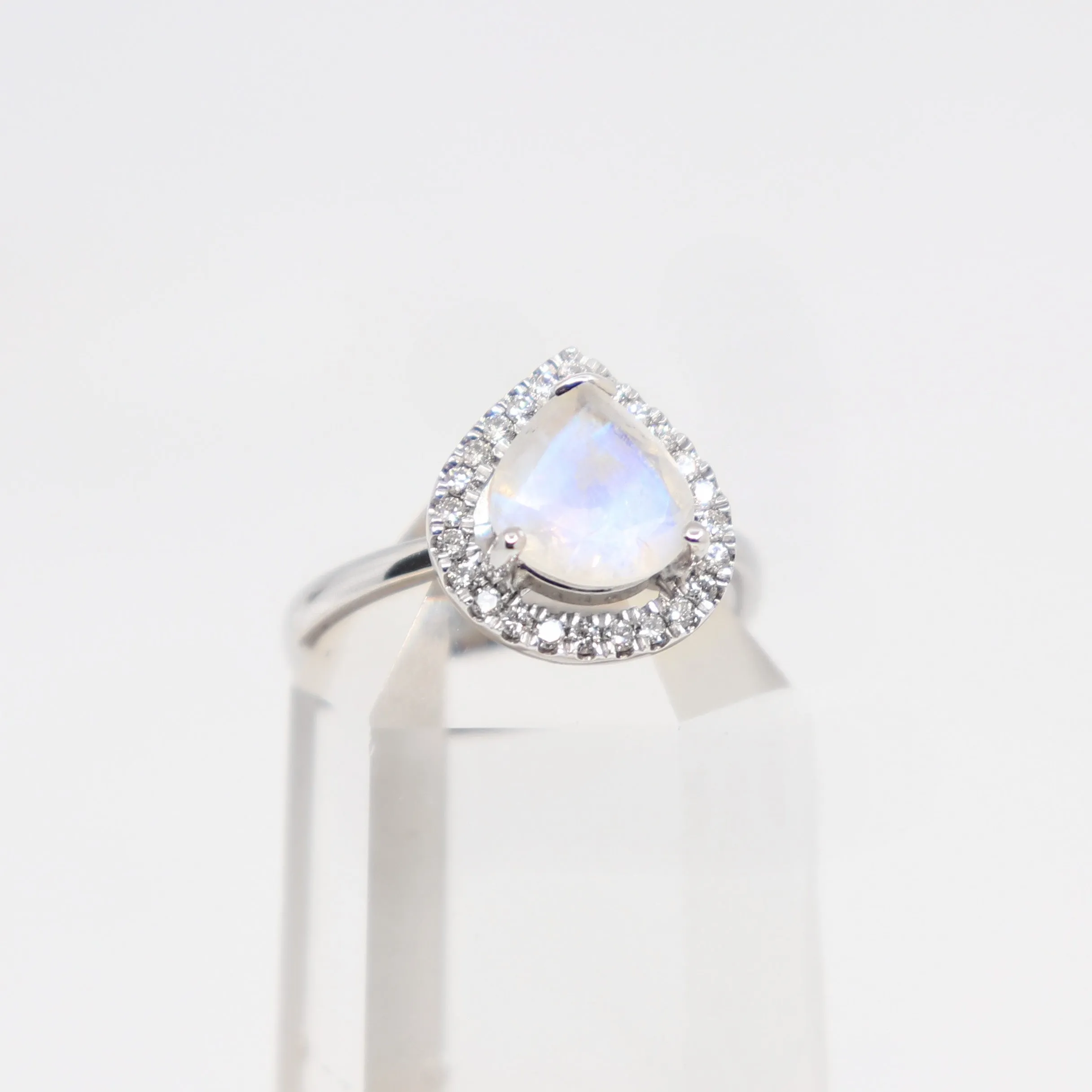 9k White Gold Moonstone and Diamond Divinity band