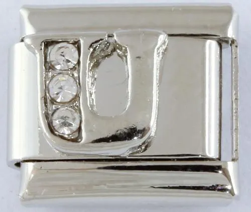 9mm Silver Letter U Charm