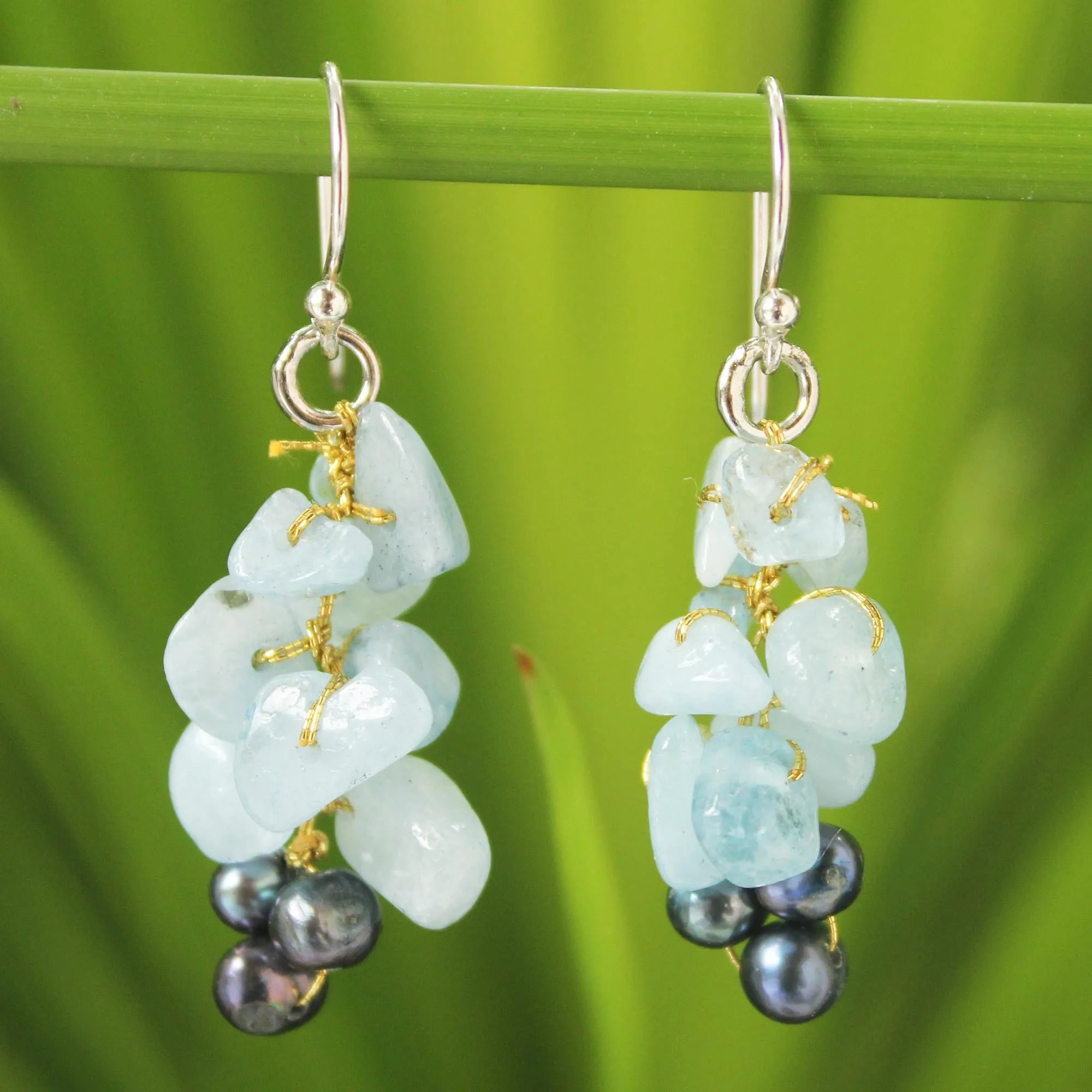 Afternoon Sigh Aquamarine Beaded Earrings