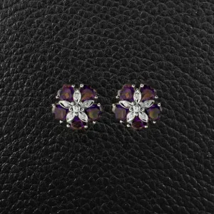 Amethyst & Diamond Flower Earrings