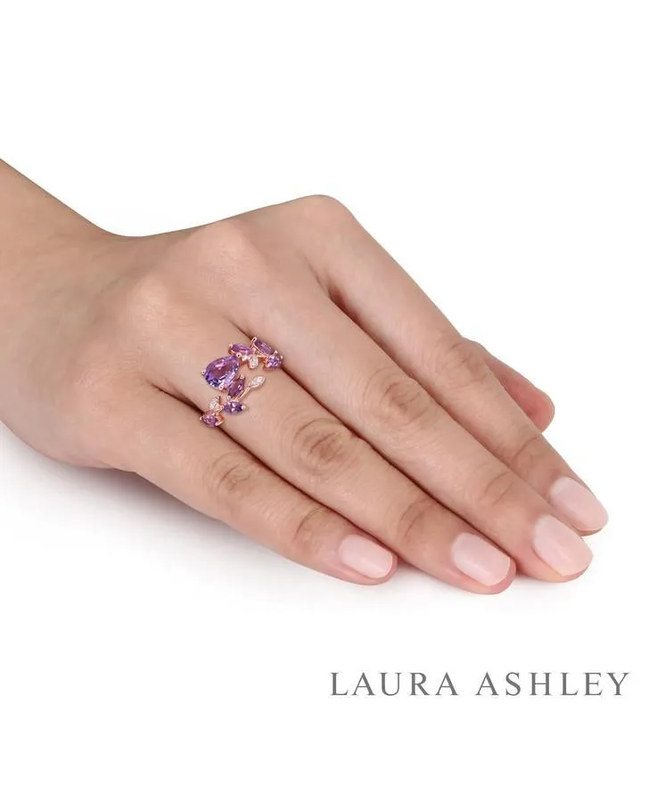 Amethyst &  Diamond Leaf Ring