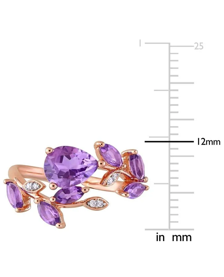 Amethyst &  Diamond Leaf Ring