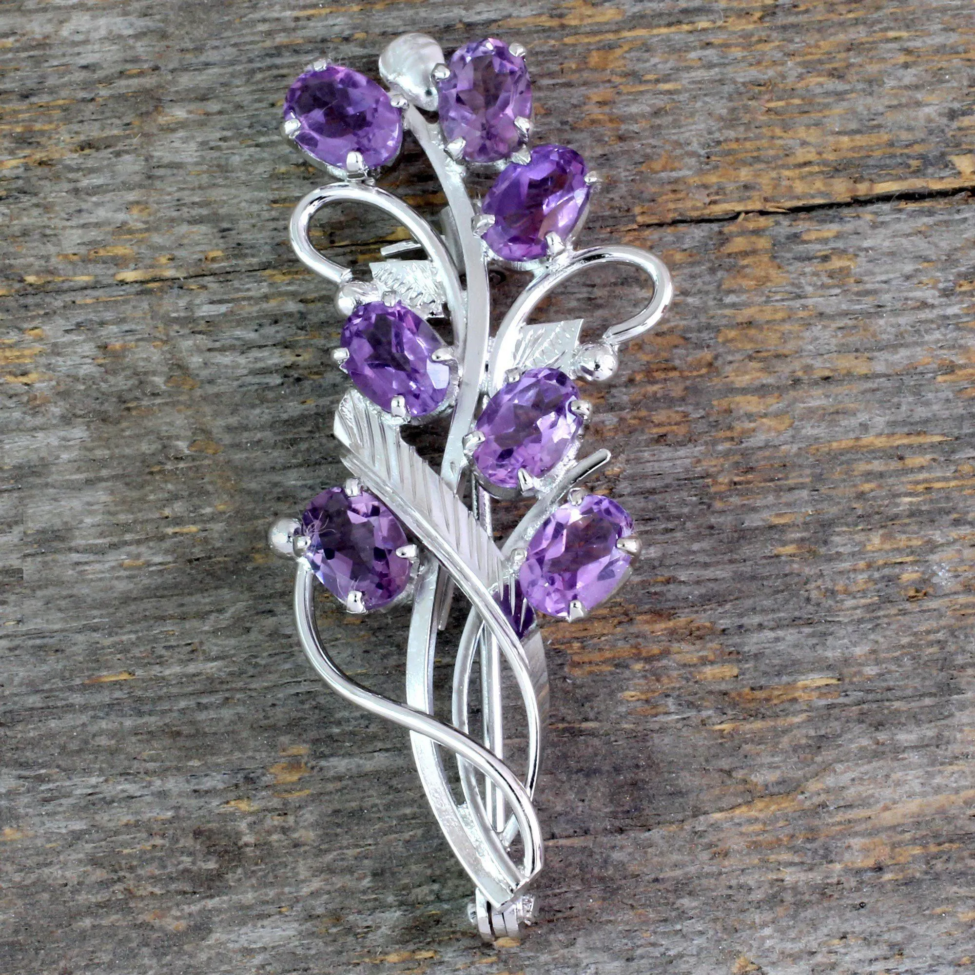 Amethyst Bouquet Sterling Silver Brooch