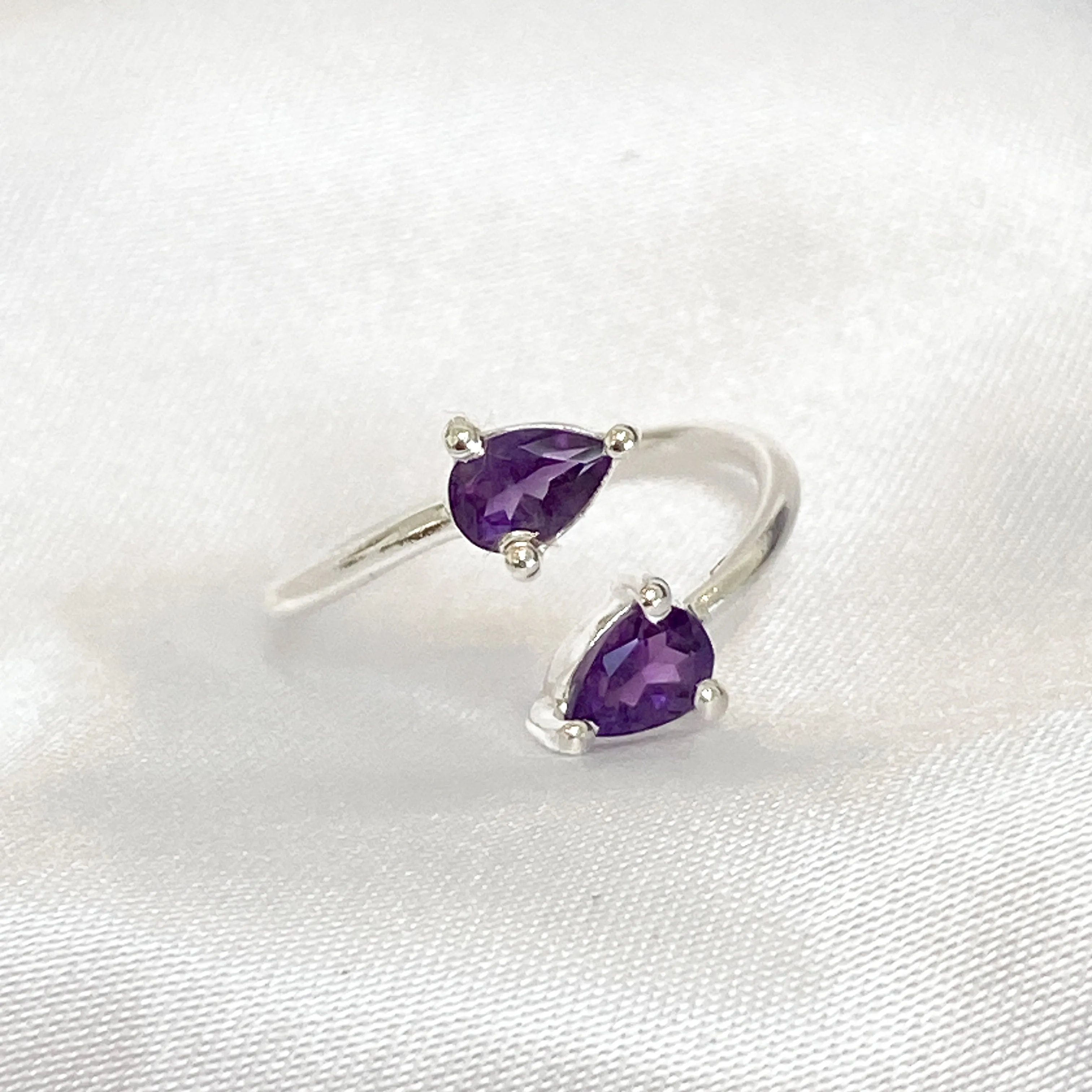 Amethyst Crystal Teardrop Ring (Sterling Silver)