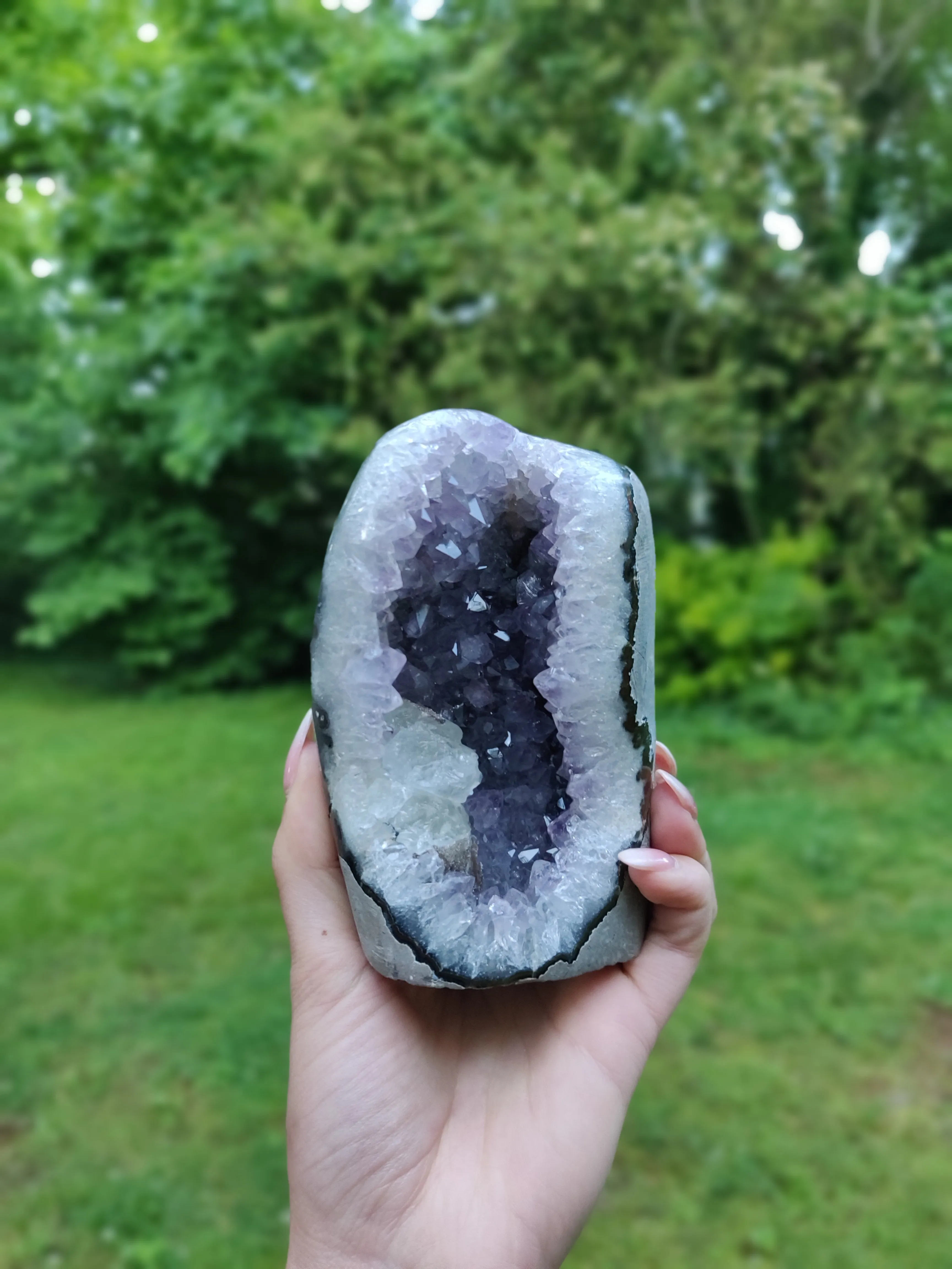 Amethyst Geode Free Form with Calcite Inclusions, Polished (#6)