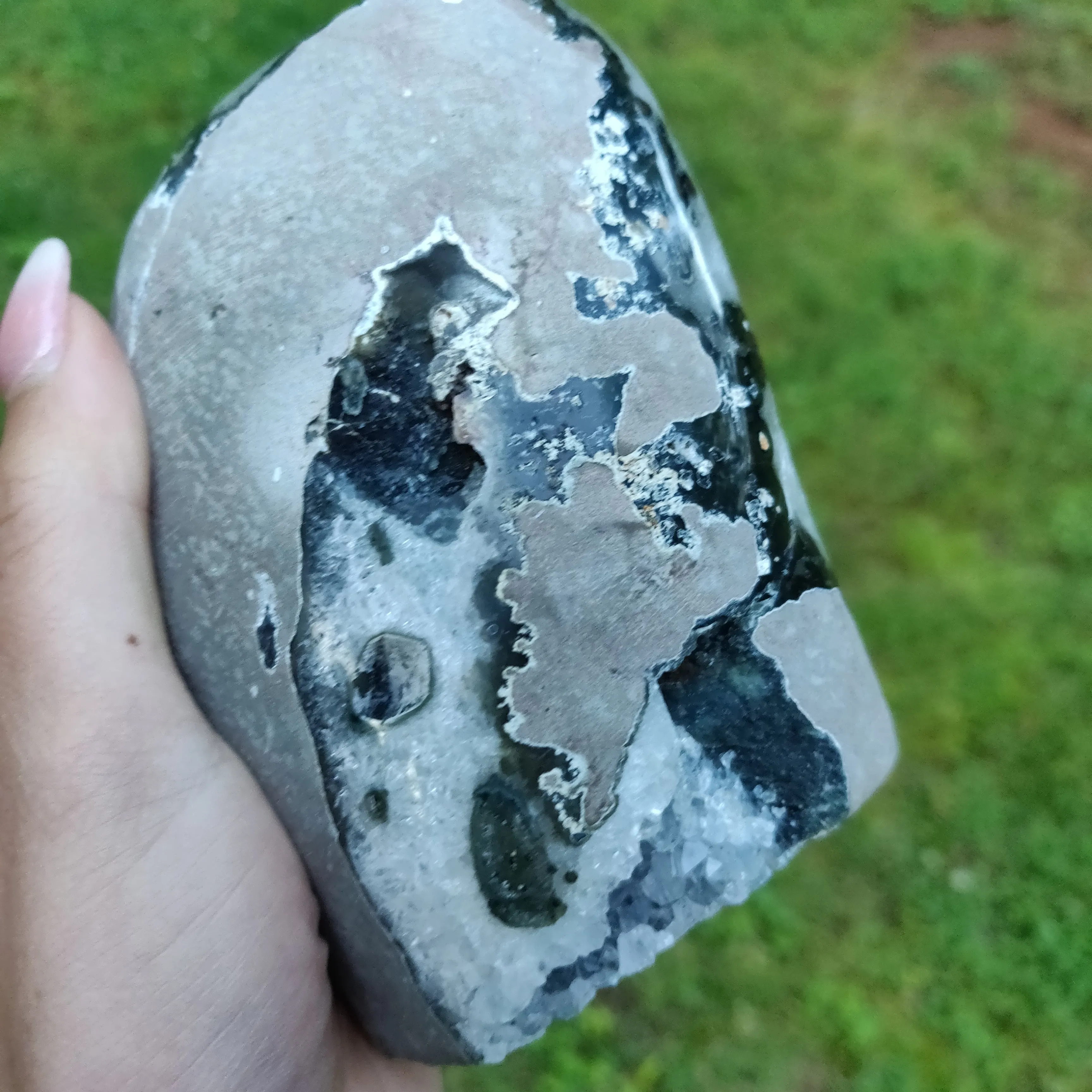 Amethyst Geode Free Form with Calcite Inclusions, Polished (#6)