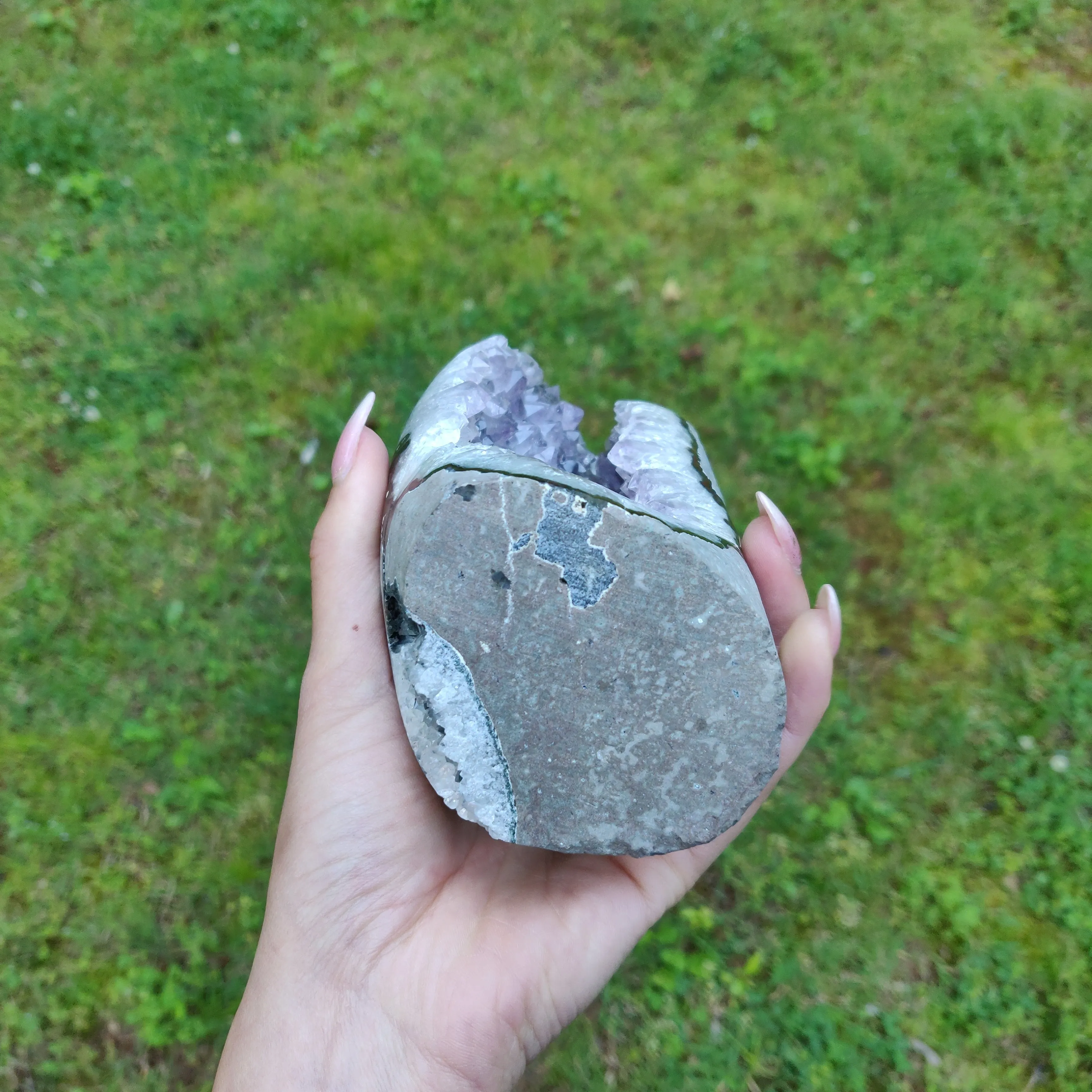 Amethyst Geode Free Form with Calcite Inclusions, Polished (#6)