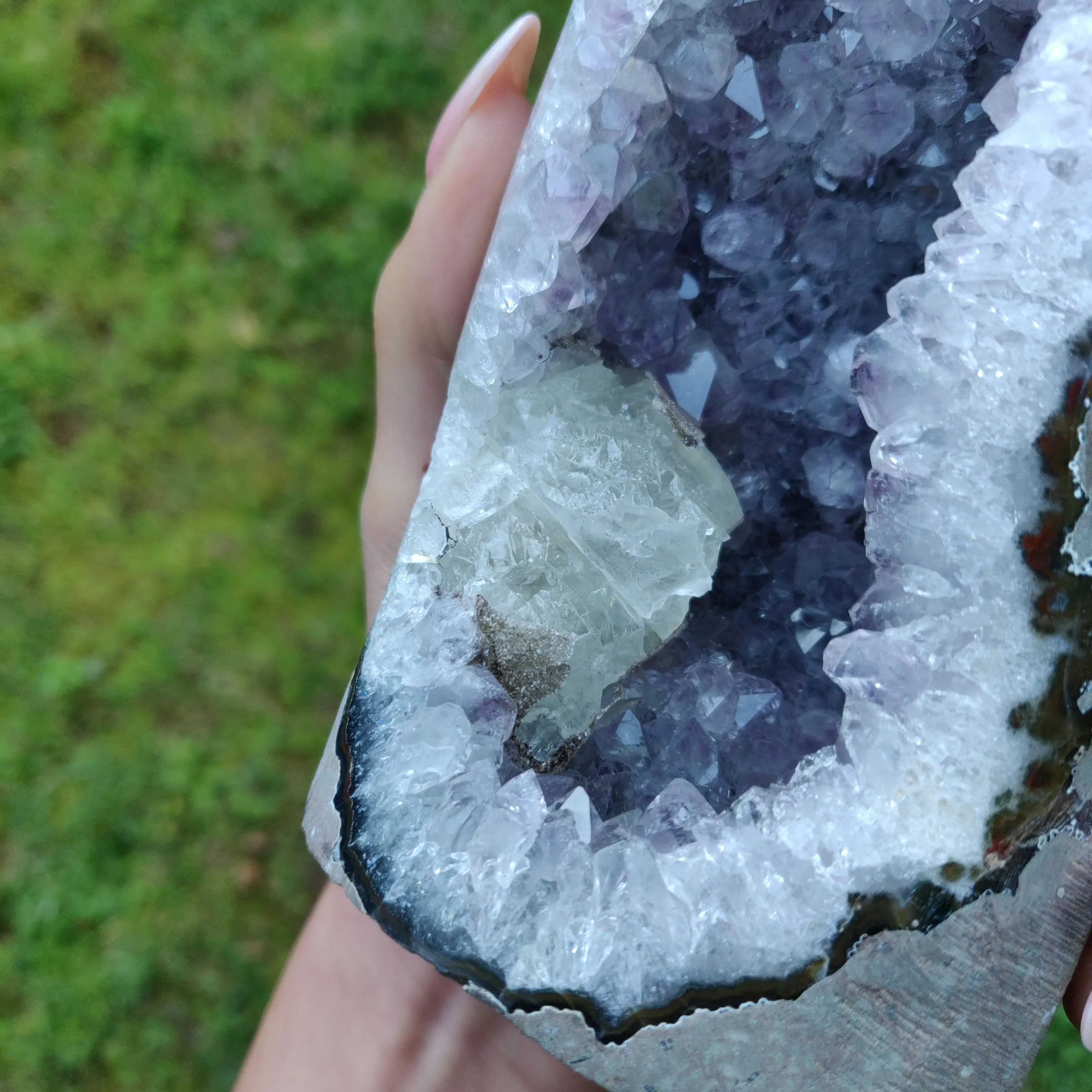 Amethyst Geode Free Form with Calcite Inclusions, Polished (#6)